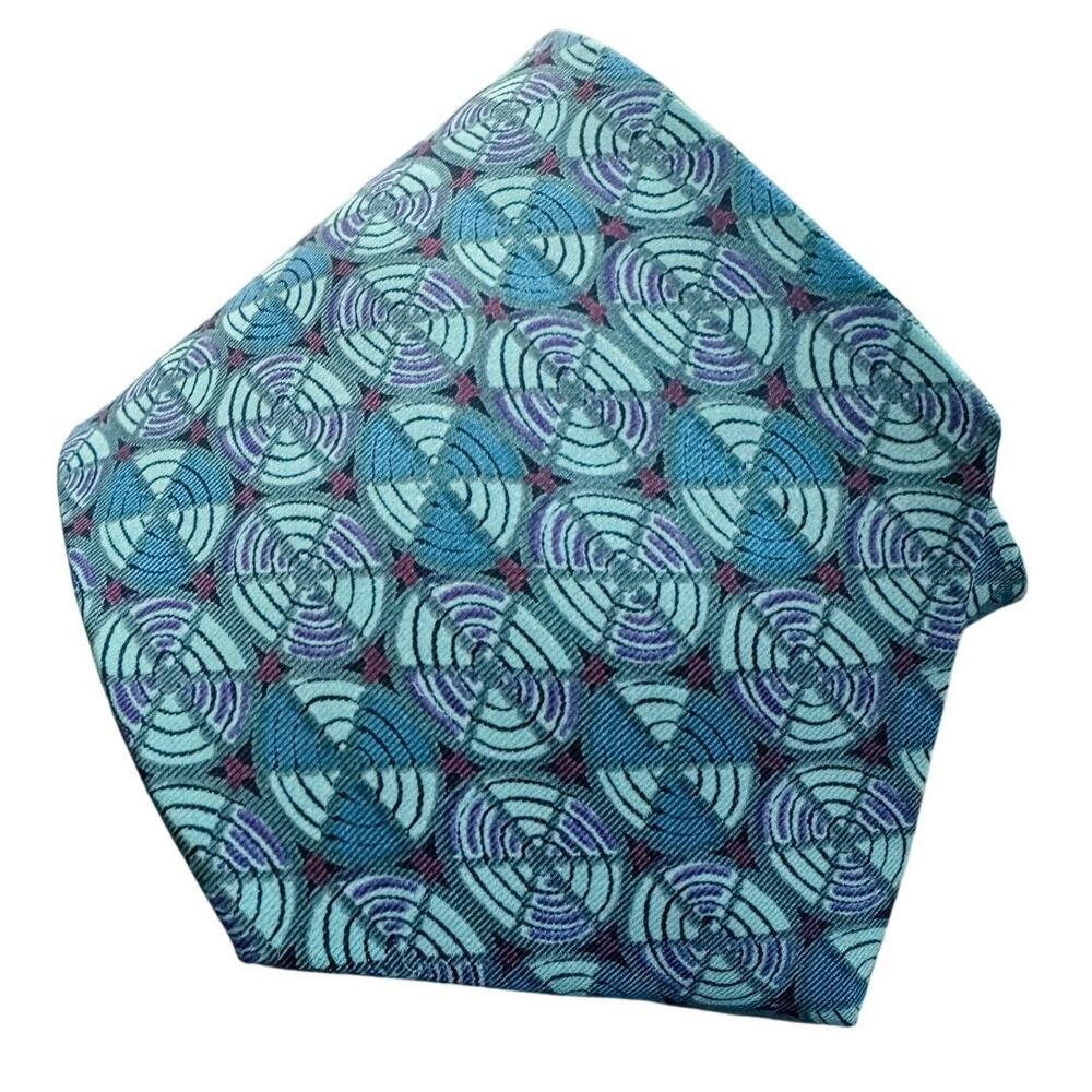 Robert Stock handmade 100% silk geometric circle print neck tie 3.75” w